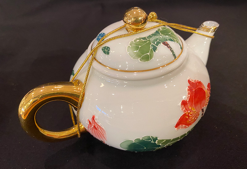 兩岸窯 法華彩 荷氣生財鎏金茶壺組(1壺2杯)  台灣MIT認證 茶具組 teacup